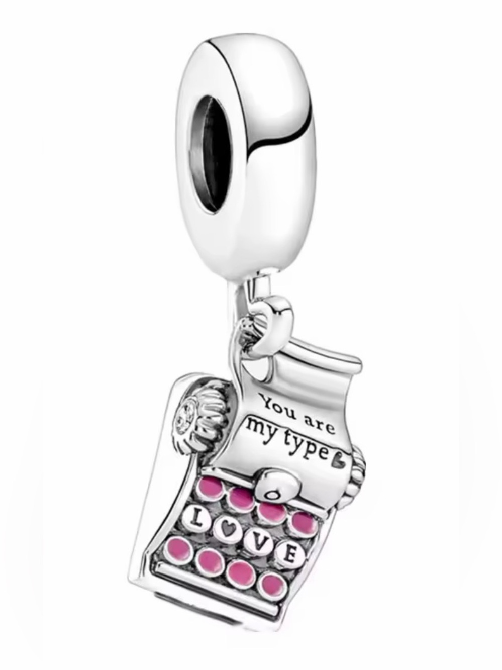 Silver & Pink Typewriter Dangle Charm